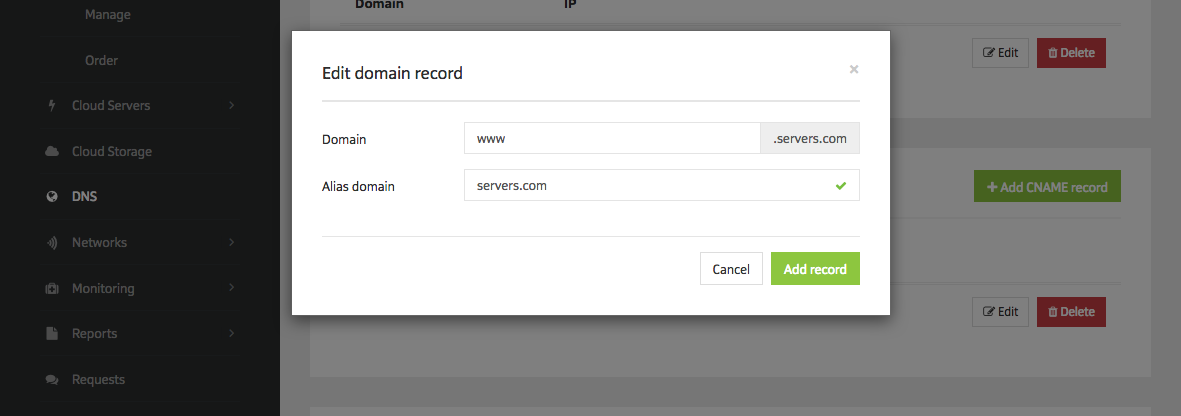 To point your domain name to your dedicated server's public IP address