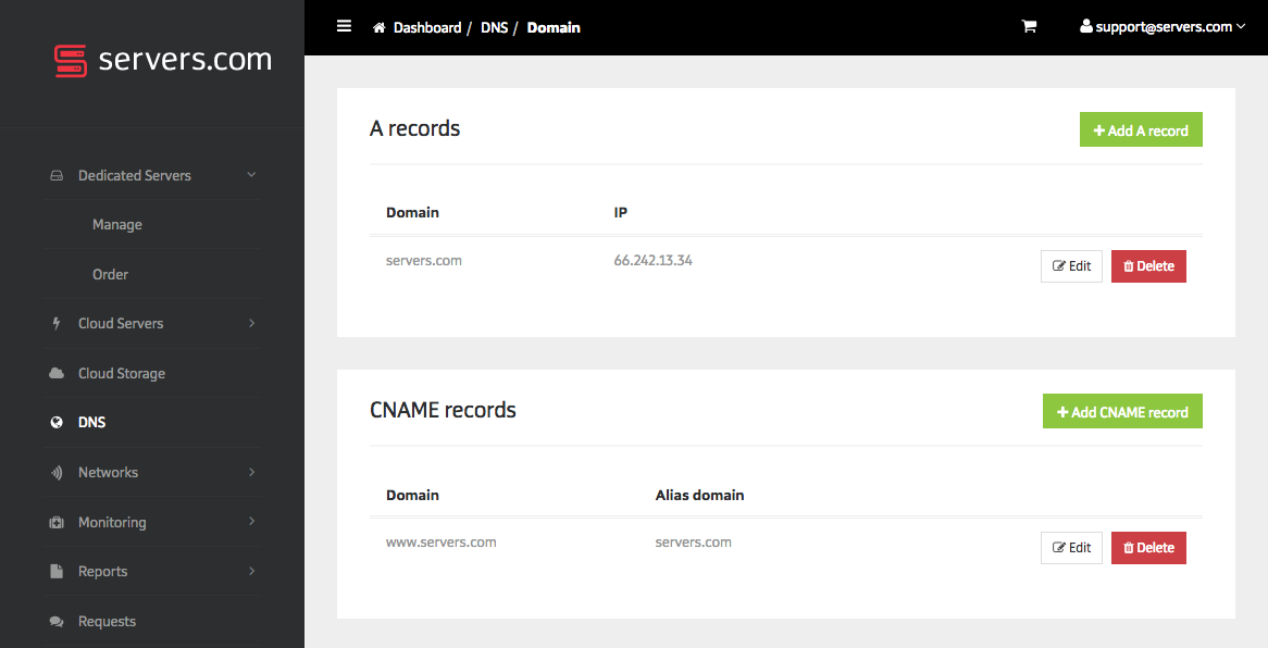 To point your domain name to your dedicated server's public IP address